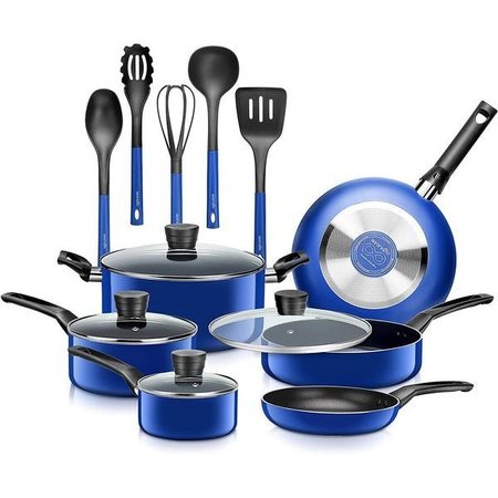 Serenelife Kitchenware Pots & Pans Set – Basic Kitchen Cookware, Black Non-Stick Coating Inside, Heat Resistant SLCW15BLU